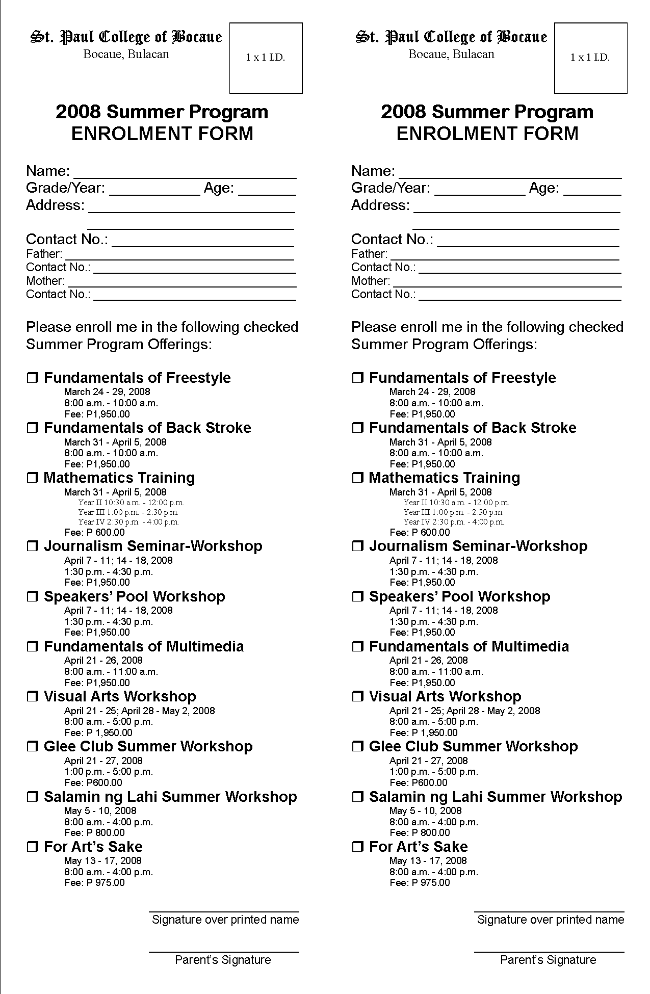 Download the 2008 Summer Offerings Enrolment Form